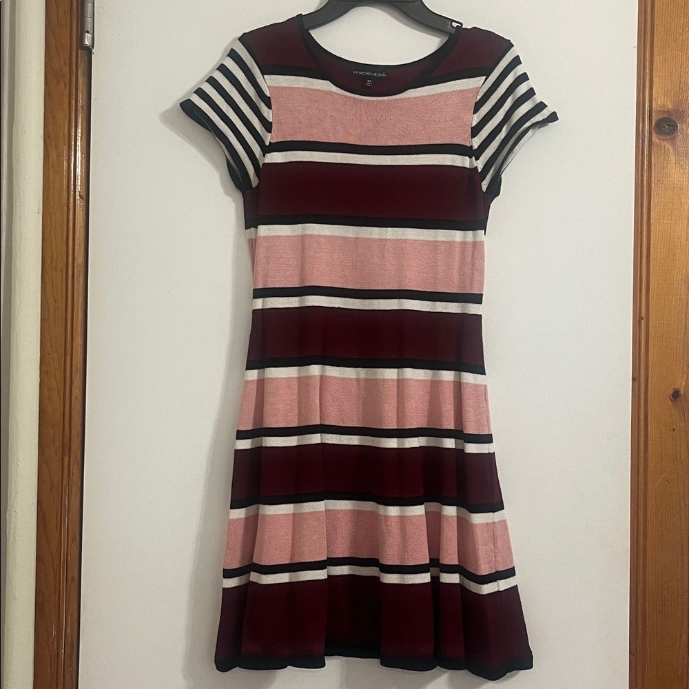 My Michelle Girls Dress color block Fit Flare Size XL/ 16 Wine black pink white